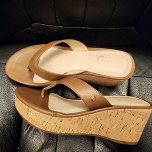 Women's Cognac-color Wedge Sandal with Platform.